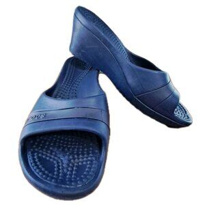 Crocs Women's 9 Blue Sassari Slides 3 Inch Wedge Heel FLAWS - See Photos